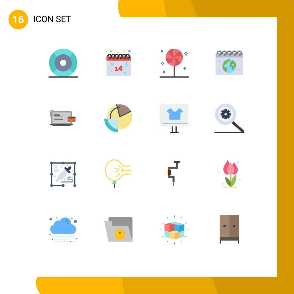 16 Flat Color concept for Websites Mobile and Apps payment calender valentines globe sweet Editable Pack of Creative Vector Design Elements