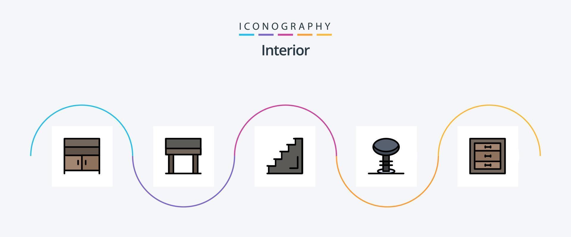 Interior Line Filled Flat 5 Icon Pack Including cabinets. stool. interior. interior. bar vector