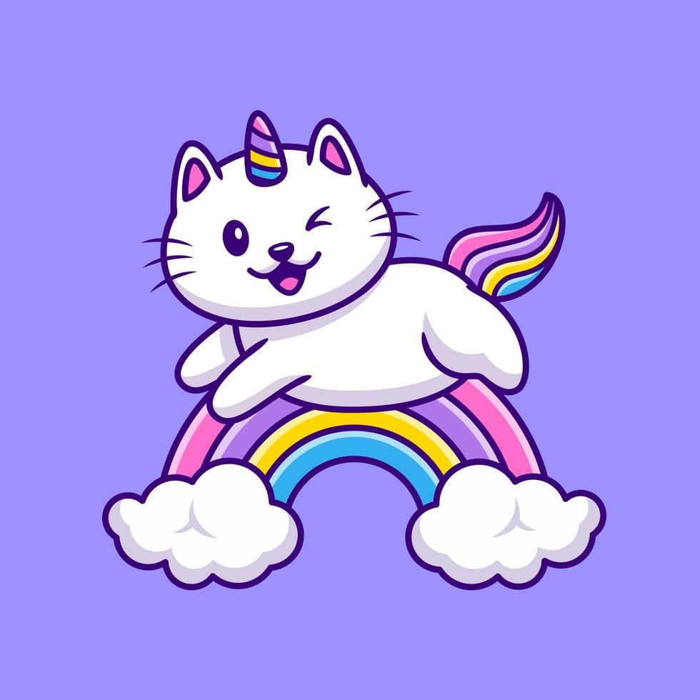 Cute Cat Unicorn Flying Cartoon Vector Icon Illustration. Animal Wildlife Icon Concept Isolated Premium Vector. Flat Cartoon Style