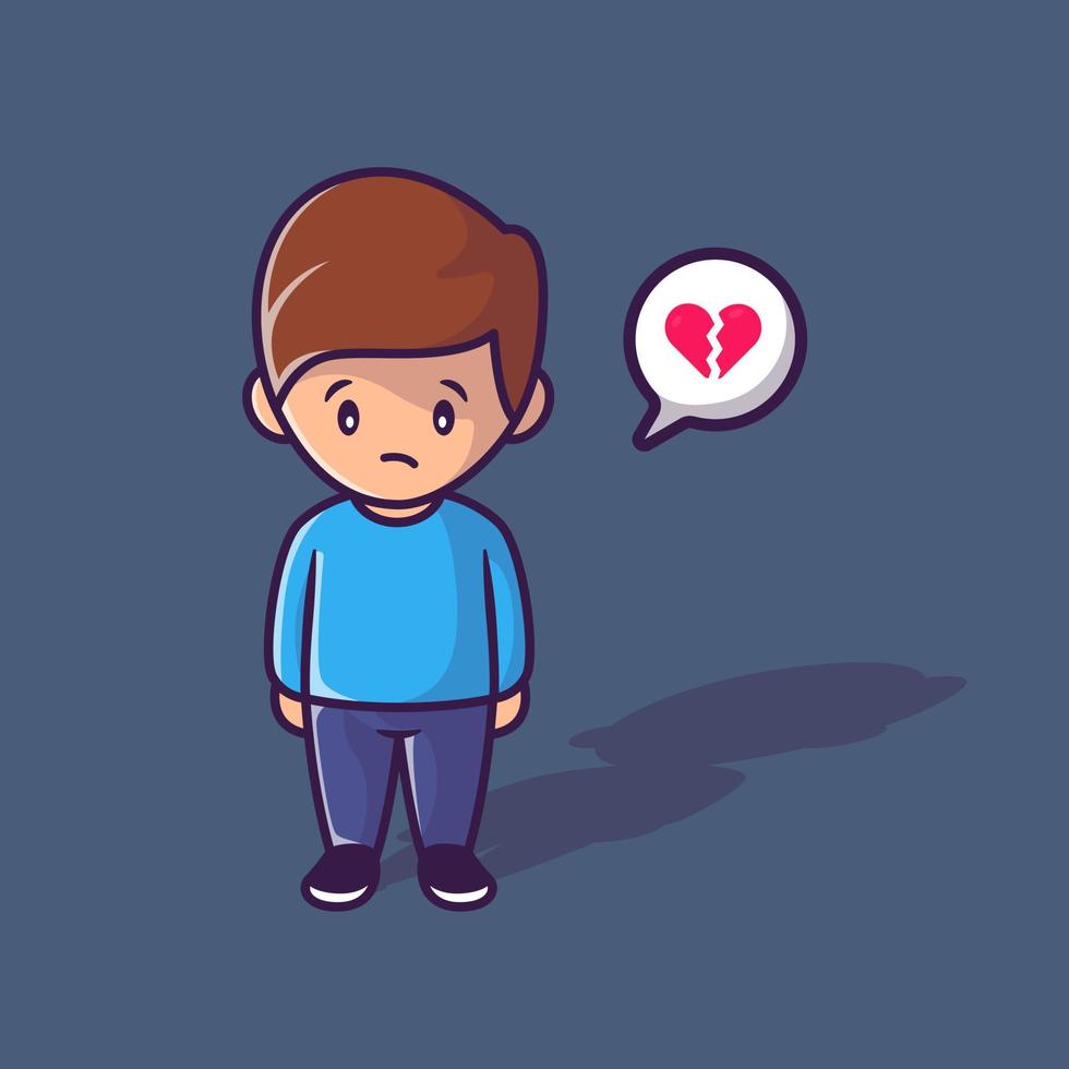 ilustración de icono de vector de dibujos animados de niño de corazón roto y solitario. concepto de icono de personas vector premium aislado. estilo de dibujos animados plana