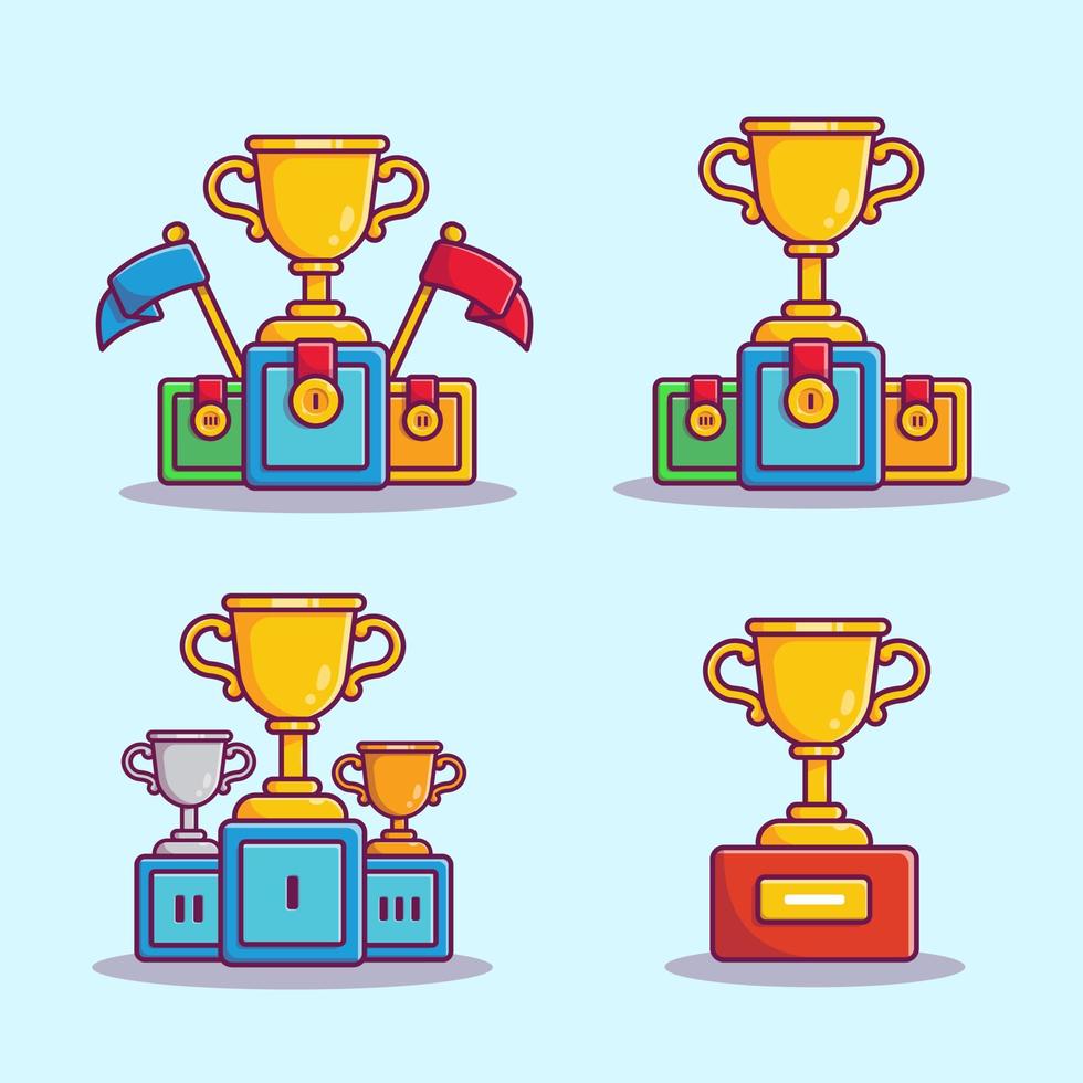 Trophy Set Cartoon Vector Icon Illustration. Champion And Reward Icon Concept Isolated Premium Vector. Flat Cartoon Style