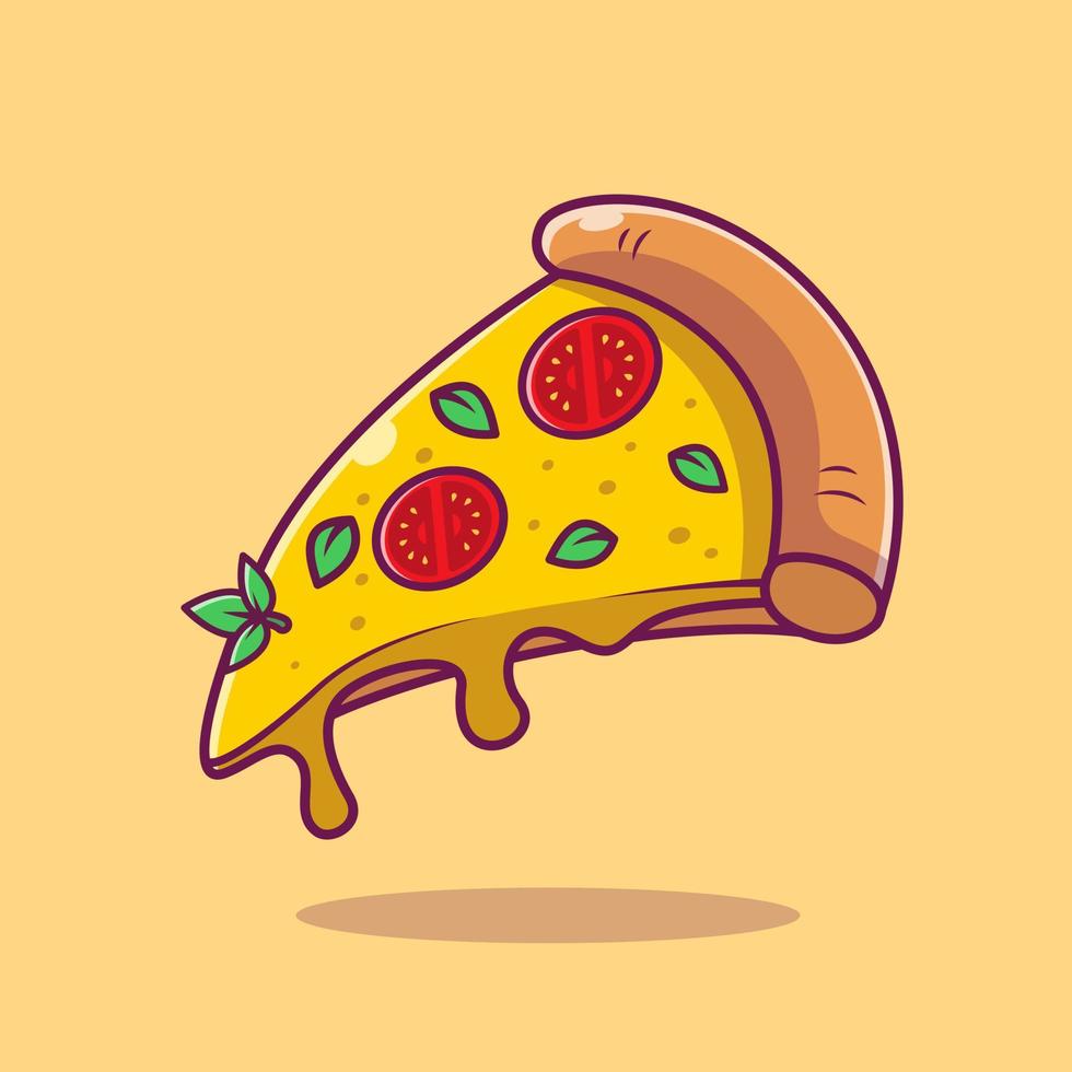 rebanada voladora de ilustración de icono de vector de dibujos animados de pizza. concepto de icono de comida rápida vector premium aislado. estilo de dibujos animados plana