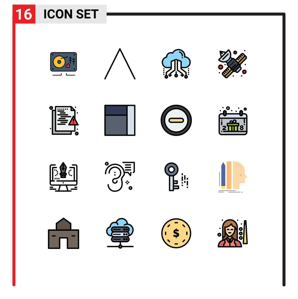 Flat Color Filled Line Pack of 16 Universal Symbols of file satellite link network communication Editable Creative Vector Design Elements