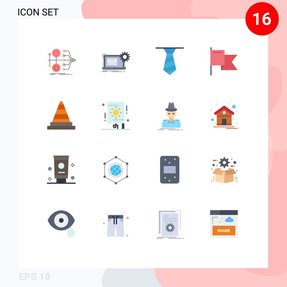 16 Flat Color concept for Websites Mobile and Apps signaling cone engineering mark country Editable Pack of Creative Vector Design Elements