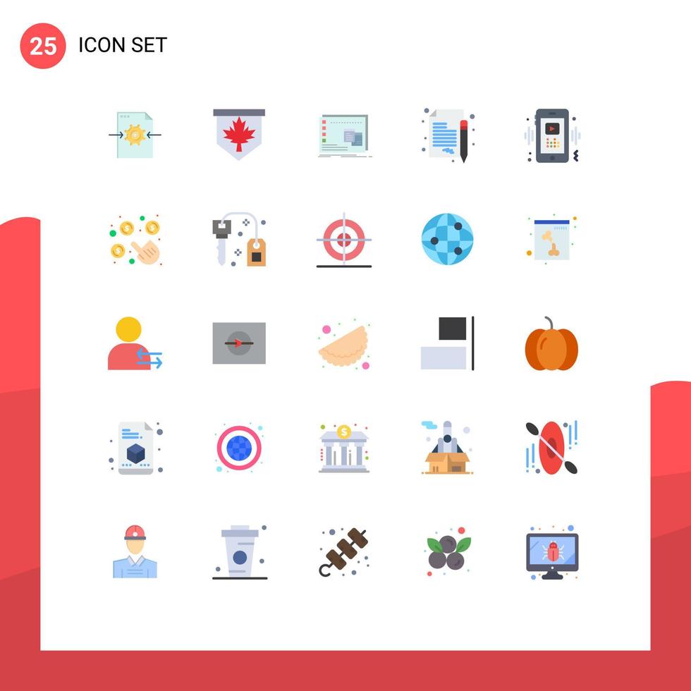 Pack of 25 Modern Flat Colors Signs and Symbols for Web Print Media such as phone contract window business program Editable Vector Design Elements