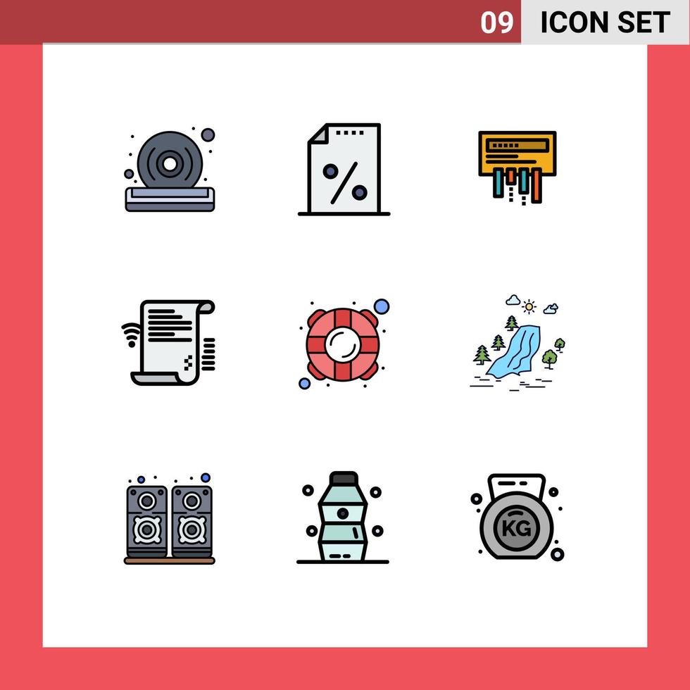 Filledline Flat Color Pack of 9 Universal Symbols of help wifi receiver presentation data Editable Vector Design Elements