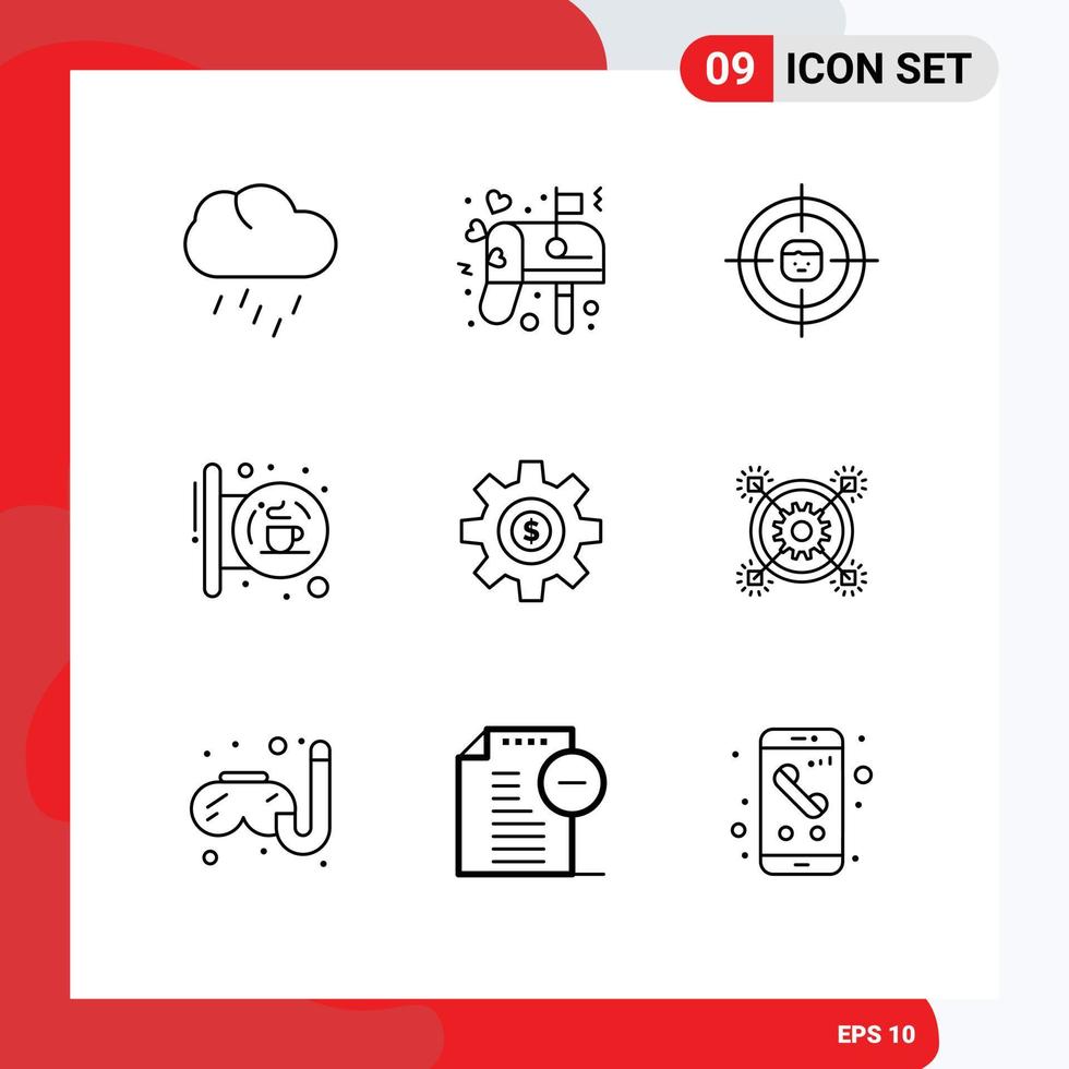 conjunto de 9 iconos de interfaz de usuario modernos símbolos signos para señal colgante poste indicador recursos de café de negocios elementos de diseño vectorial editables vector
