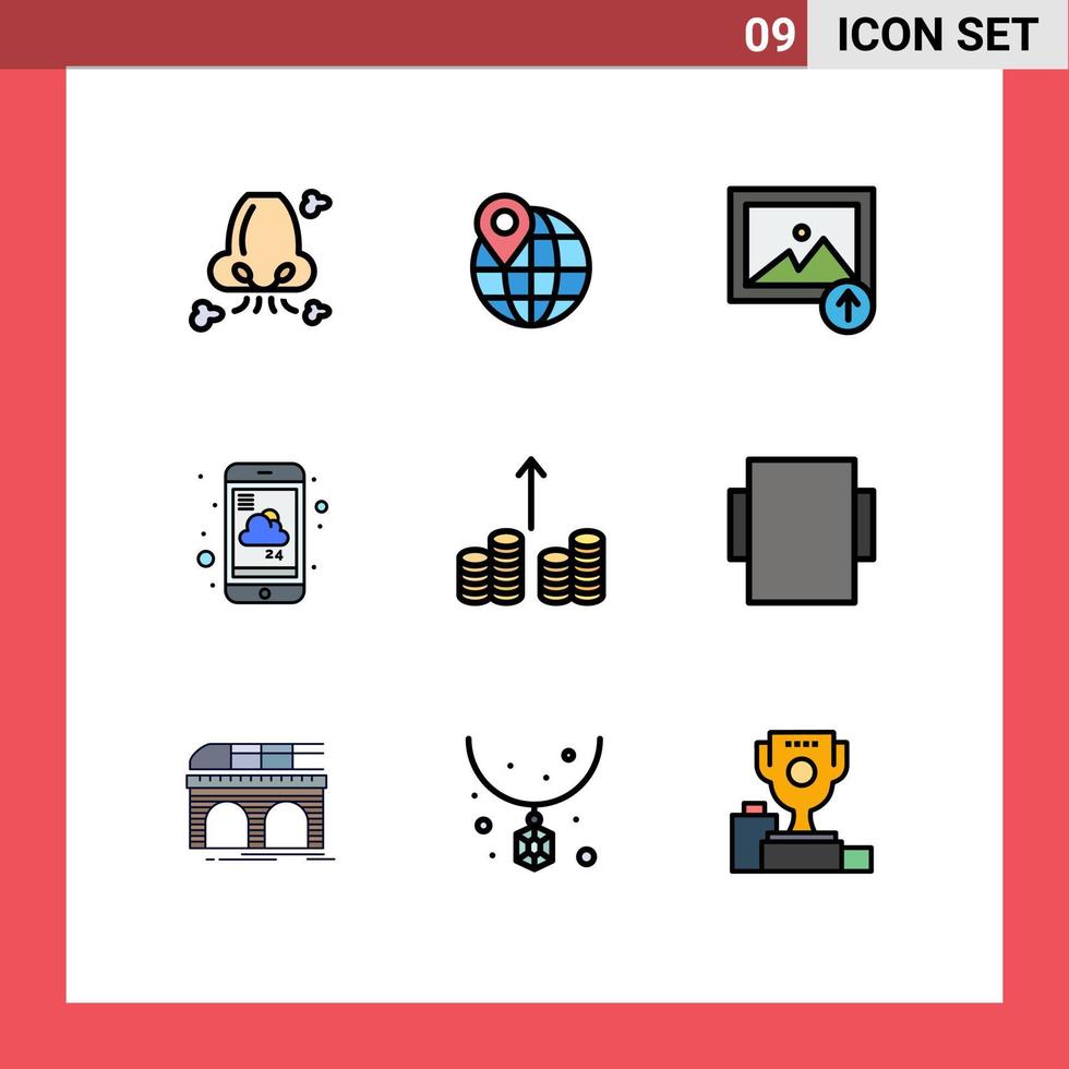Pictogram Set of 9 Simple Filledline Flat Colors of cash out weather image service mobile Editable Vector Design Elements
