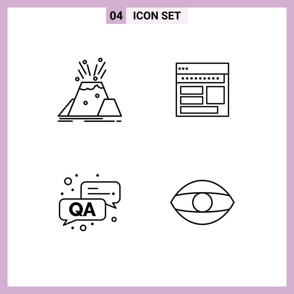 Mobile Interface Line Set of 4 Pictograms of disaster page alert browser webpage Editable Vector Design Elements