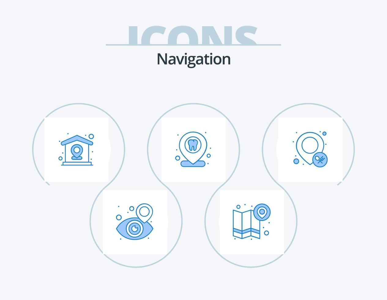 paquete de iconos azul de navegación 5 diseño de iconos. localización. ubicación del dentista. casa. dentista. dental vector