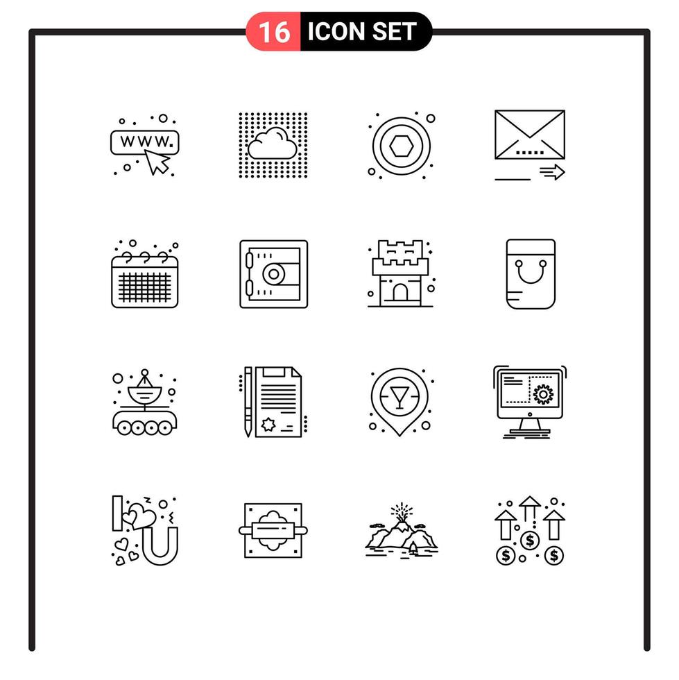 Universal Icon Symbols Group of 16 Modern Outlines of event business hardware next forward Editable Vector Design Elements