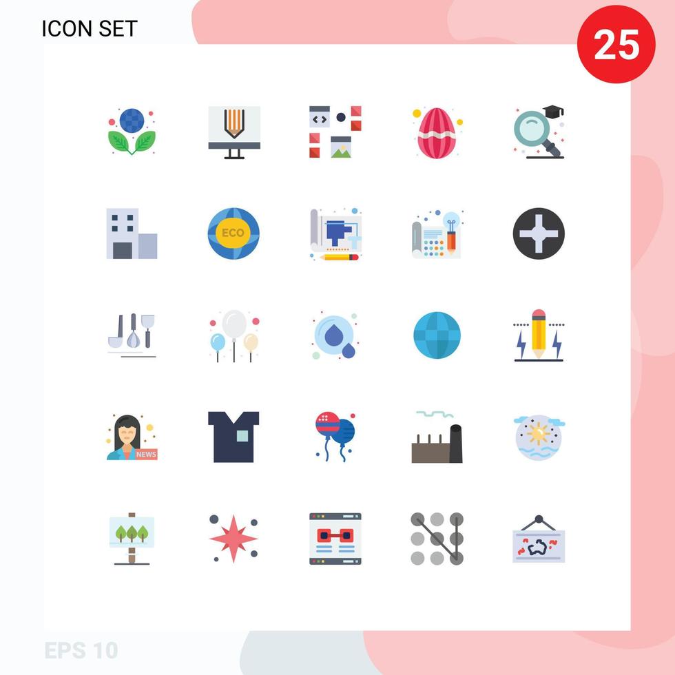 Modern Set of 25 Flat Colors Pictograph of decoration egg programing easter page Editable Vector Design Elements