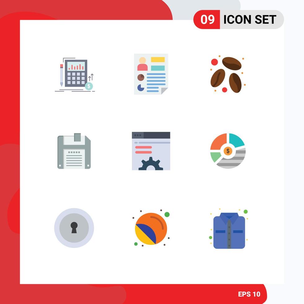 Set of 9 Modern UI Icons Symbols Signs for server save page diskette coffee bean Editable Vector Design Elements
