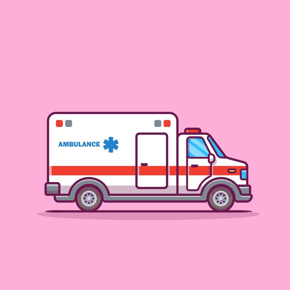 Ambulance Cartoon Vector Icon Illustration. Car Transportation Icon Concept Isolated Premium Vector. Flat Cartoon Style