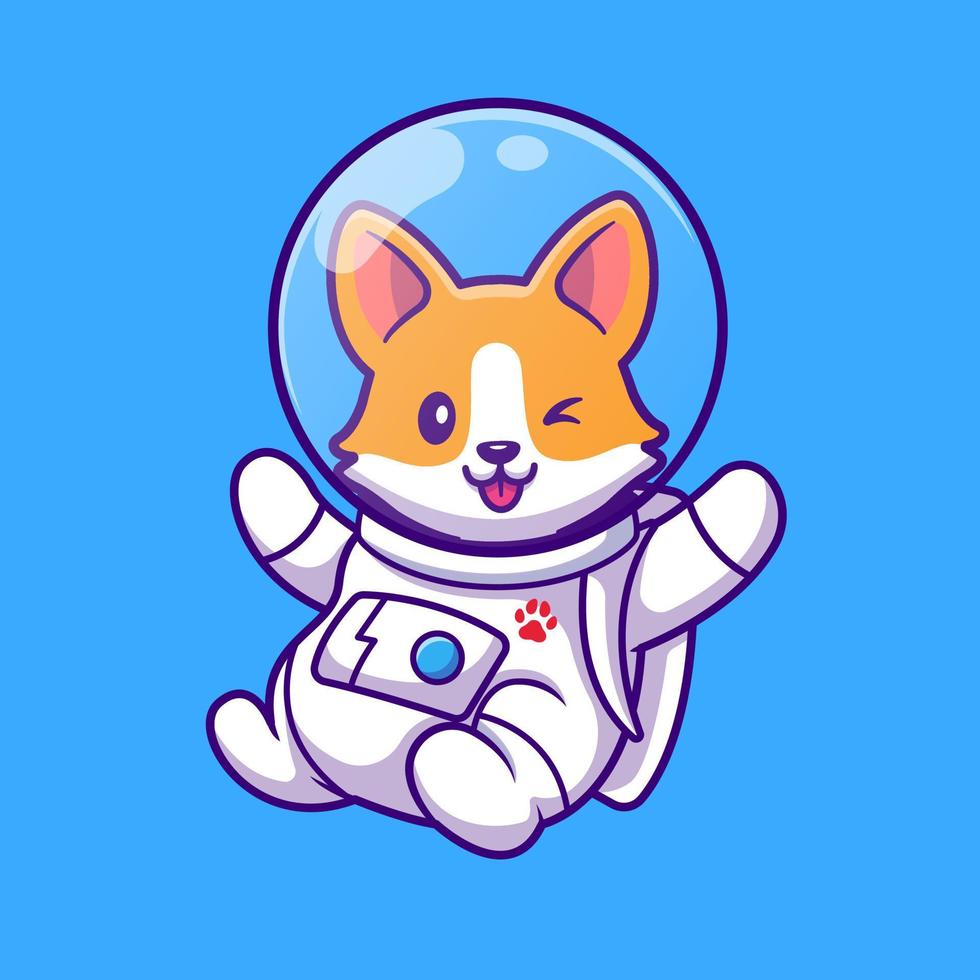 lindo corgi astronauta volando dibujos animados vector icono ilustración. concepto de icono de ciencia animal aislado vector premium. estilo de dibujos animados plana