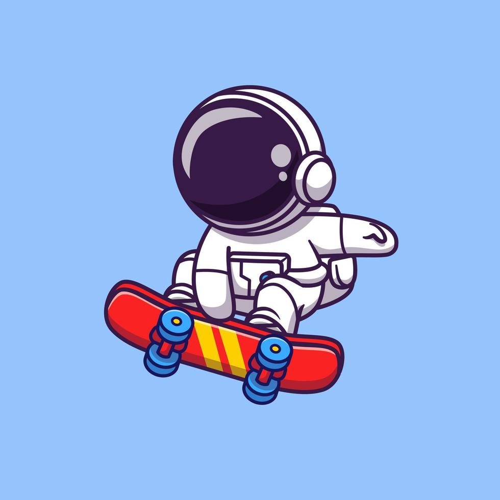 Cute Astronaut Playing Skateboard Cartoon Vector Icon Illustration. Space Sport Icon Concept Isolated Premium Vector. Flat Cartoon Style