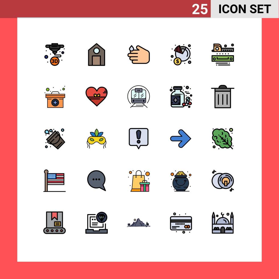 Pictogram Set of 25 Simple Filled line Flat Colors of level income cleaning gross economy Editable Vector Design Elements