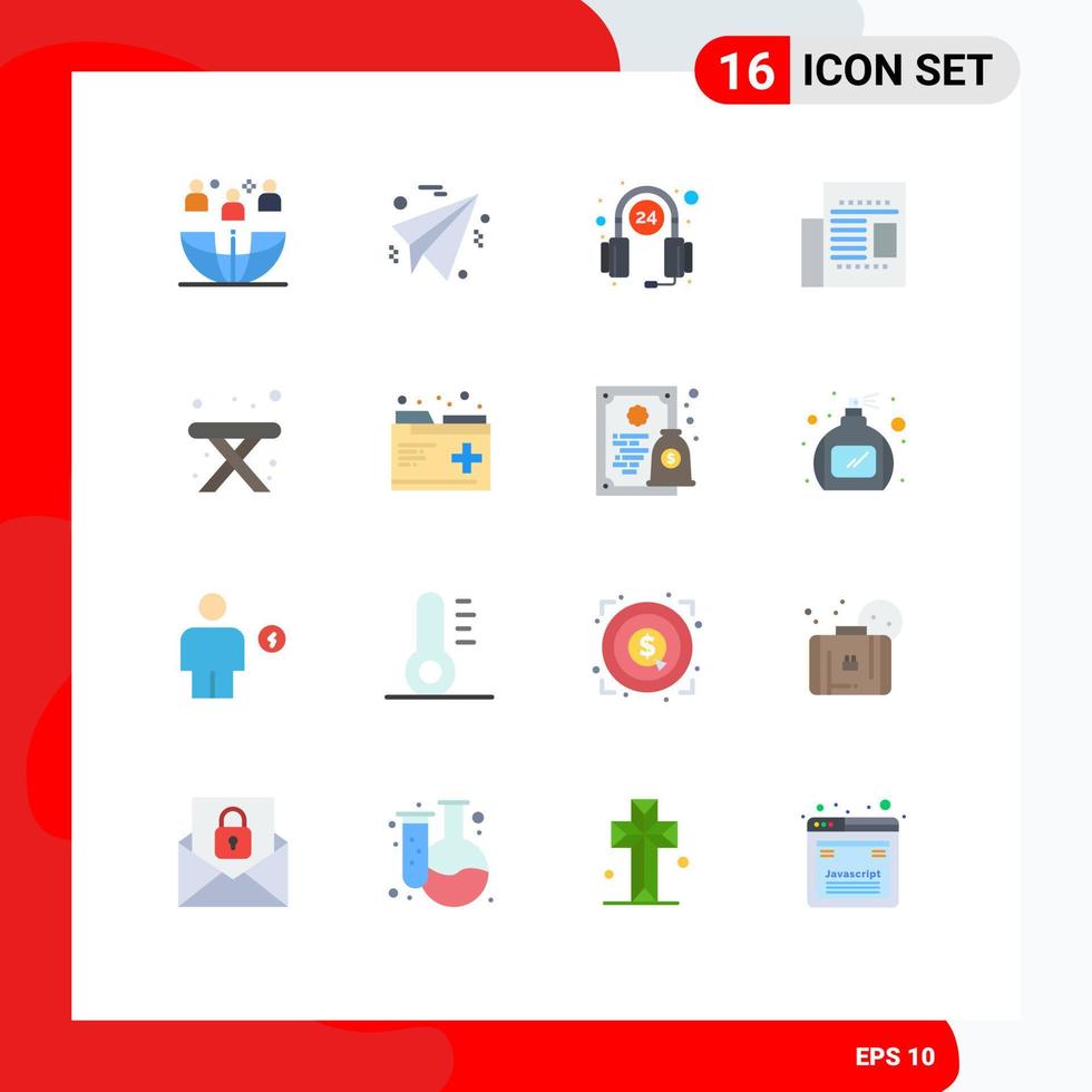 Mobile Interface Flat Color Set of 16 Pictograms of table read customer office article Editable Pack of Creative Vector Design Elements