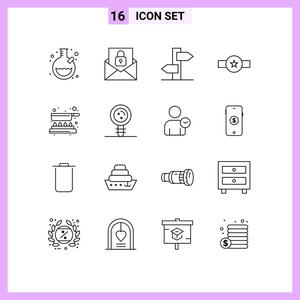 16 Outline concept for Websites Mobile and Apps cooking star holiday rank insignia Editable Vector Design Elements