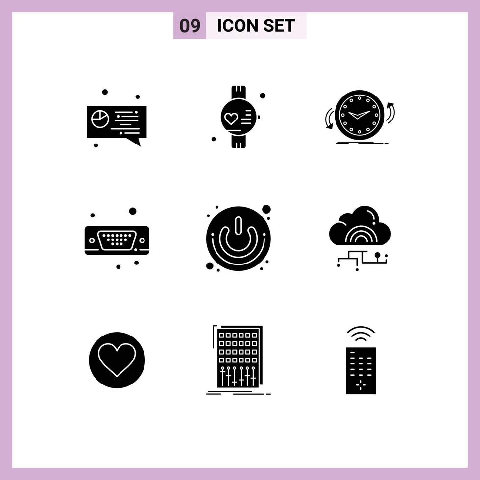 9 Solid Glyph concept for Websites Mobile and Apps power button on off clockwise vga input Editable Vector Design Elements