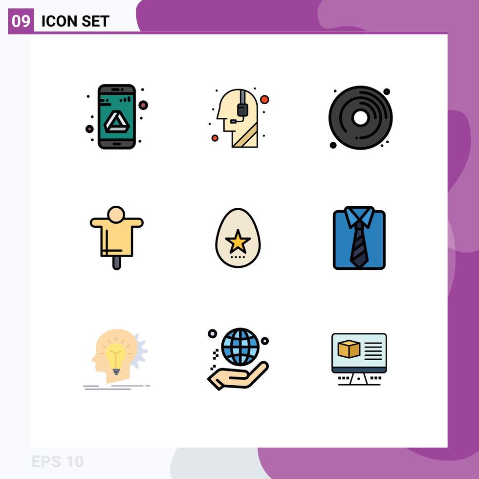 Universal Icon Symbols Group of 9 Modern Filledline Flat Colors of easter scarecrow cd farming agriculture Editable Vector Design Elements