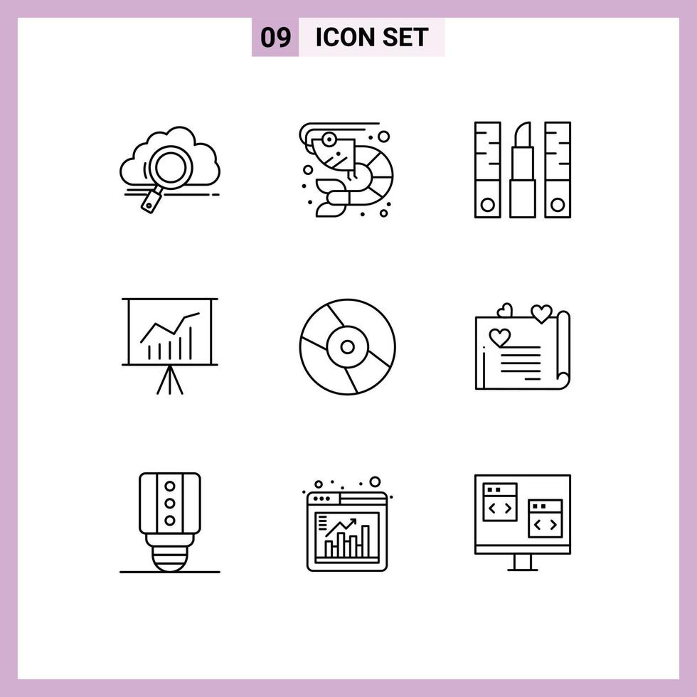 9 User Interface Outline Pack of modern Signs and Symbols of presentation meeting sea food lecture lipstick Editable Vector Design Elements