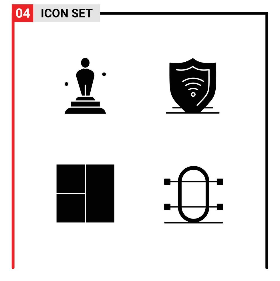 paquete de 4 signos y símbolos de glifos sólidos modernos para medios de impresión web como elementos de diseño de vectores editables de la estatua de la cuadrícula de la academia equipo de seguridad de Internet