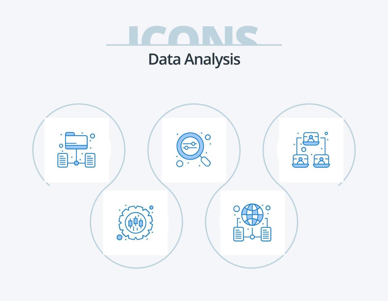 Data Analysis Blue Icon Pack 5 Icon Design. management. data. network. search. network vector