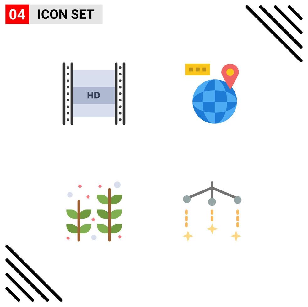 4 Flat Icon concept for Websites Mobile and Apps digital video broadcasting location hd streaming world palm Editable Vector Design Elements
