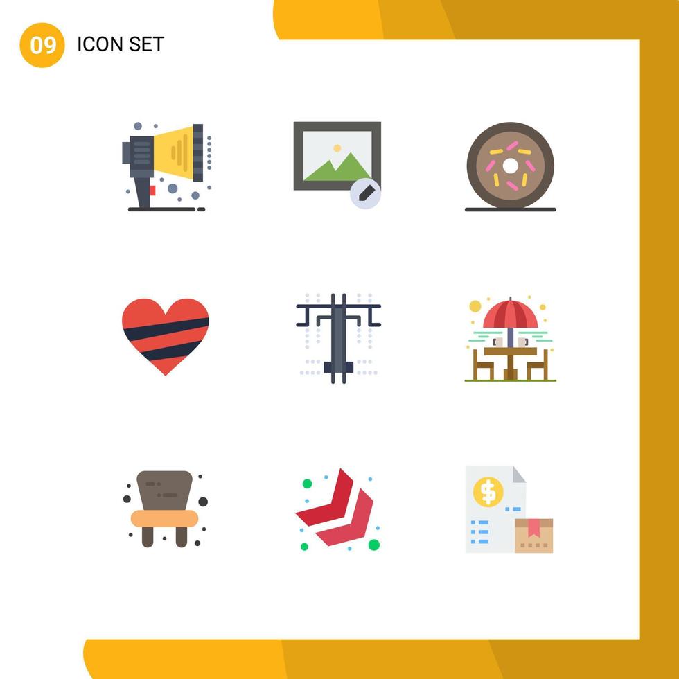Stock Vector Icon Pack of 9 Line Signs and Symbols for chair process sweet creative favorite Editable Vector Design Elements