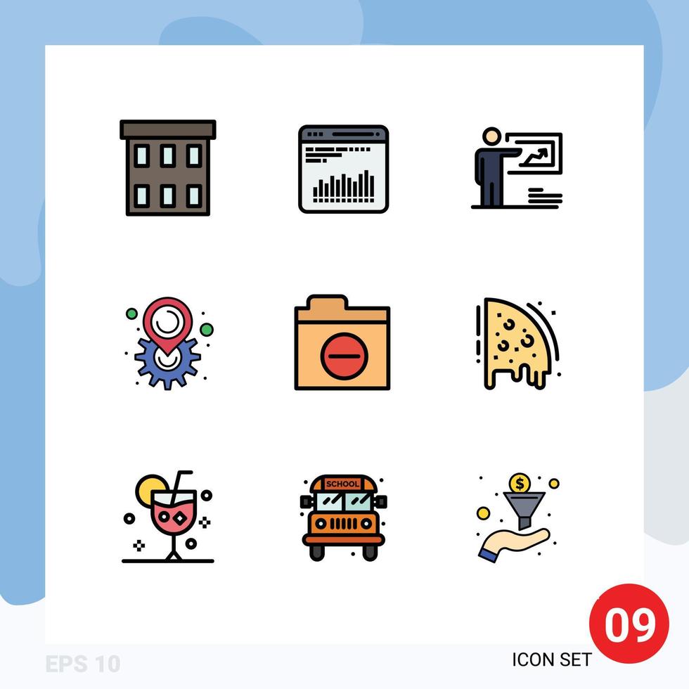 Set of 9 Modern UI Icons Symbols Signs for setting location diagnostic gear business Editable Vector Design Elements