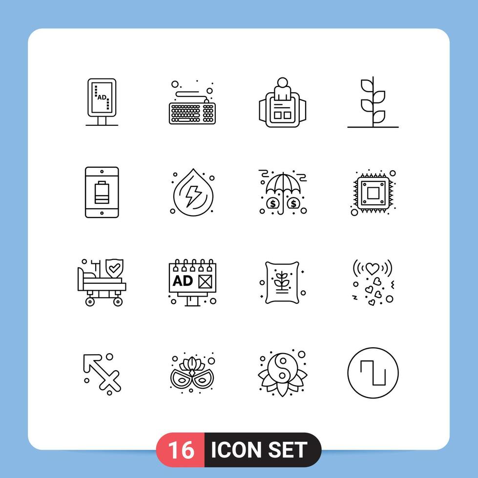 Set of 16 Vector Outlines on Grid for cellphone tree hand watch nature forest Editable Vector Design Elements