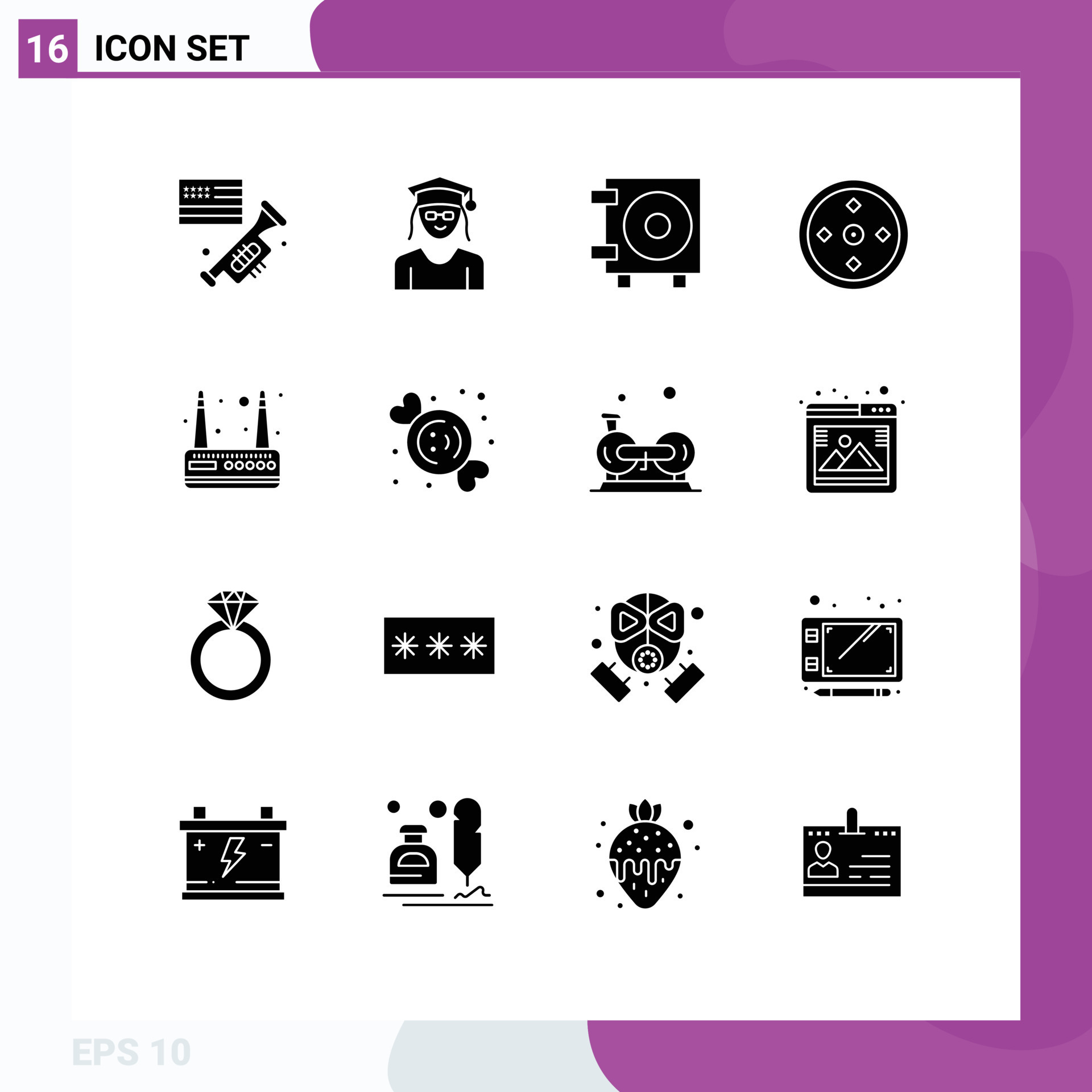 16 Universal Solid Glyph Signs Symbols of wifi modem cash target sport Editable Vector Design