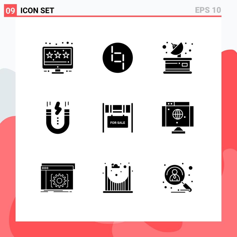 9 Universal Solid Glyphs Set for Web and Mobile Applications real snap media magnet design Editable Vector Design Elements