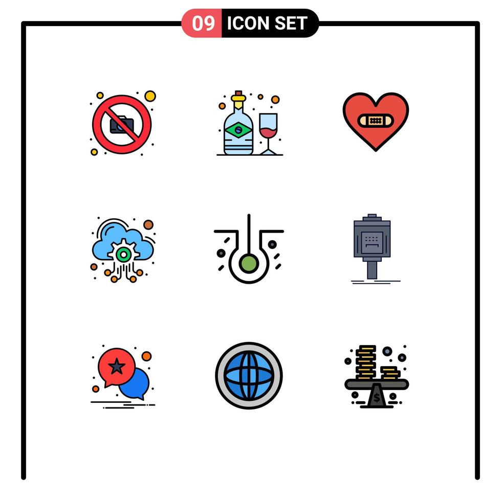Set of 9 Modern UI Icons Symbols Signs for hair hosting server hurt hosting like Editable Vector Design Elements