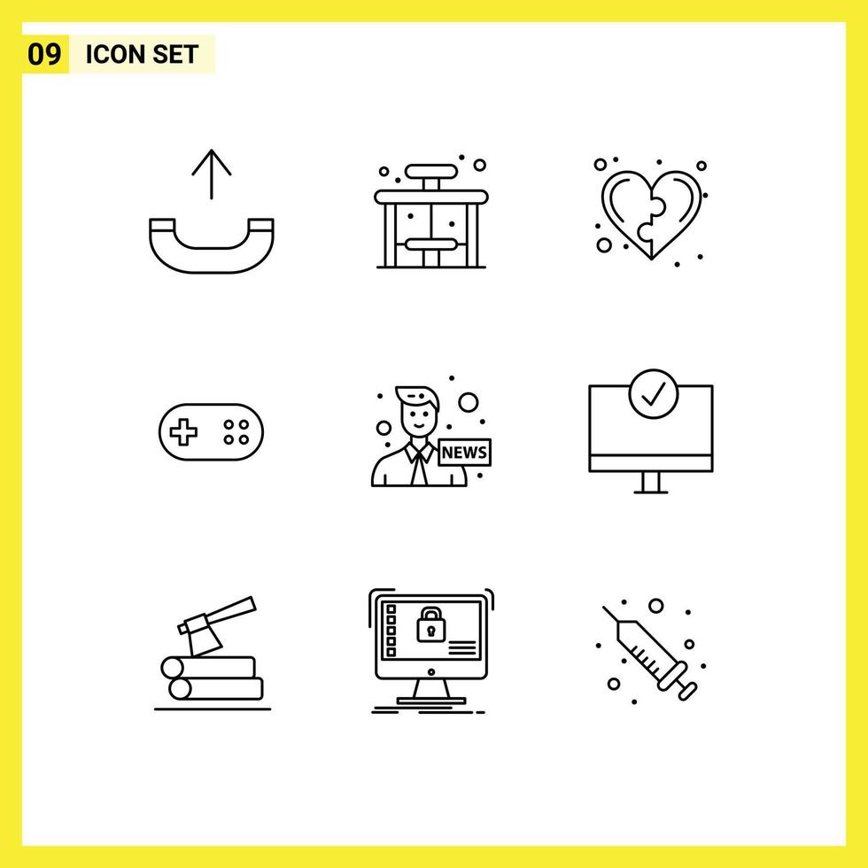 Set of 9 Modern UI Icons Symbols Signs for communication plus game bandage aid Editable Vector Design Elements