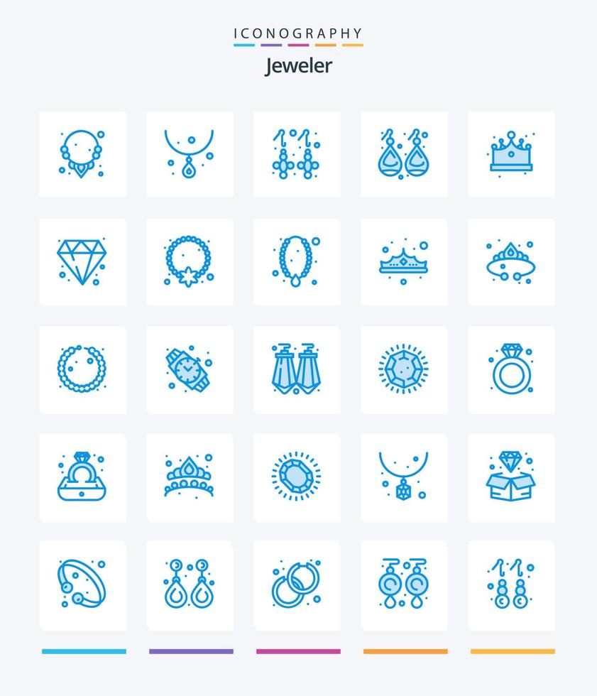 joyería creativa 25 paquete de iconos azules como joyas. gorra. Tapones para los oídos. joyas. corona vector