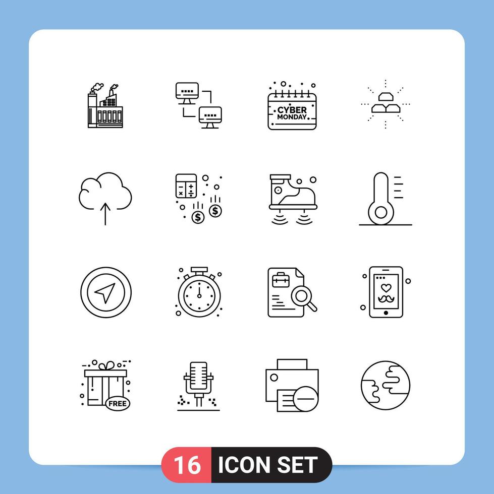 Group of 16 Outlines Signs and Symbols for income fund computers bars monday Editable Vector Design Elements