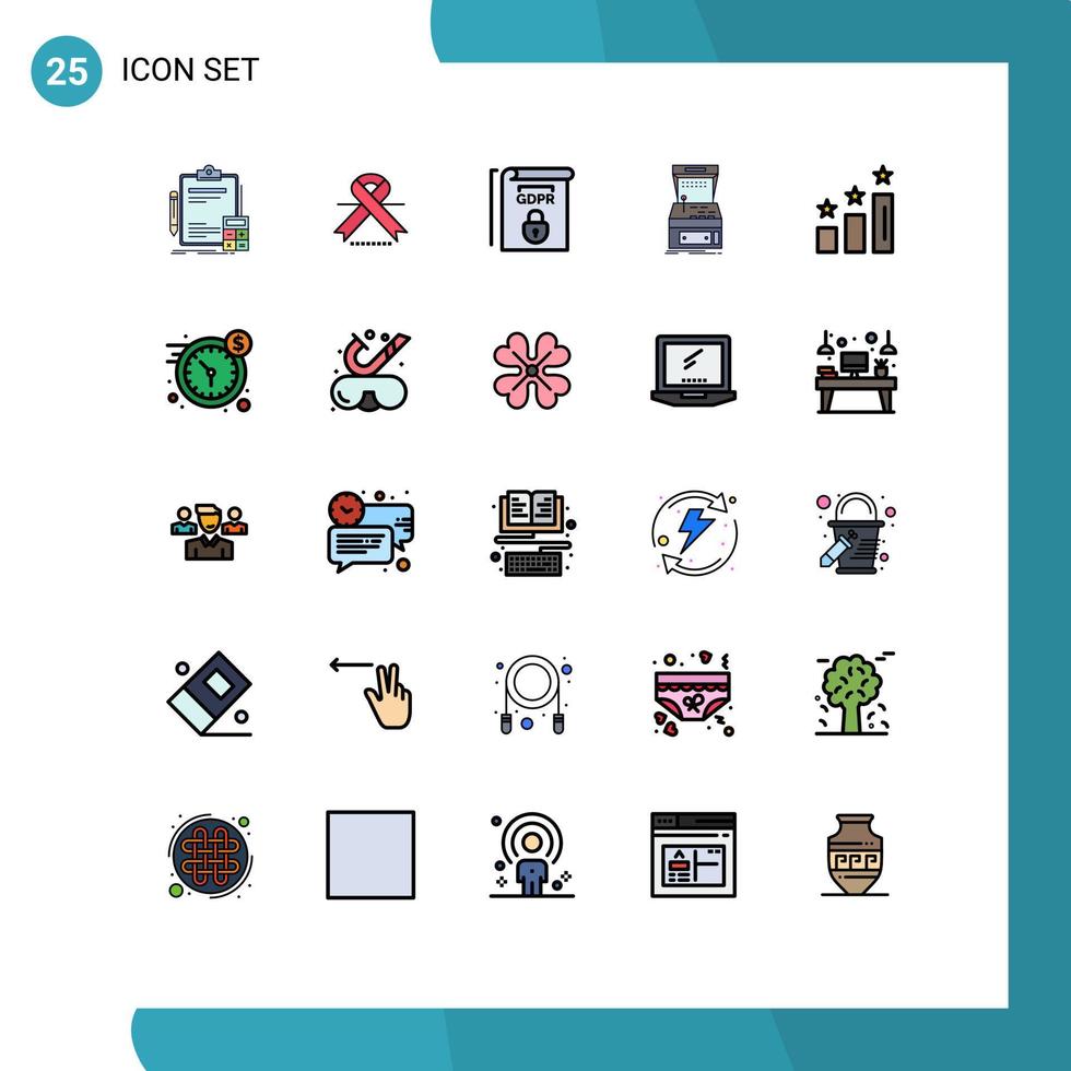 25 Thematic Vector Filled line Flat Colors and Editable Symbols of play game medical console terms Editable Vector Design Elements