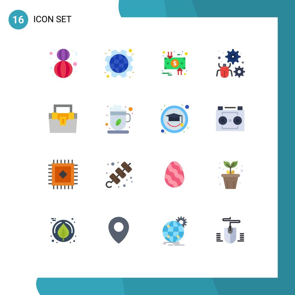 Pictogram Set of 16 Simple Flat Colors of setting antivirus labour configure dollar Editable Pack of Creative Vector Design Elements
