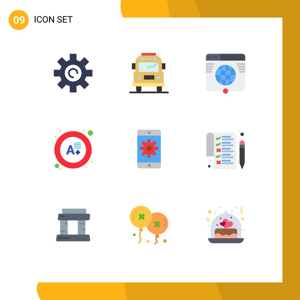 Modern Set of 9 Flat Colors Pictograph of mobile application application internet result exam Editable Vector Design Elements