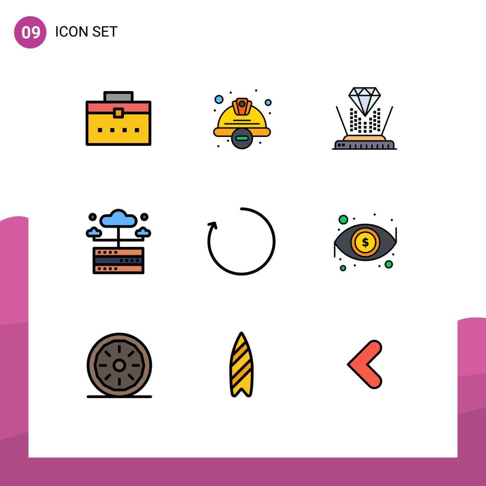 Pictogram Set of 9 Simple Filledline Flat Colors of arrow network worker hat hosting diamond Editable Vector Design Elements