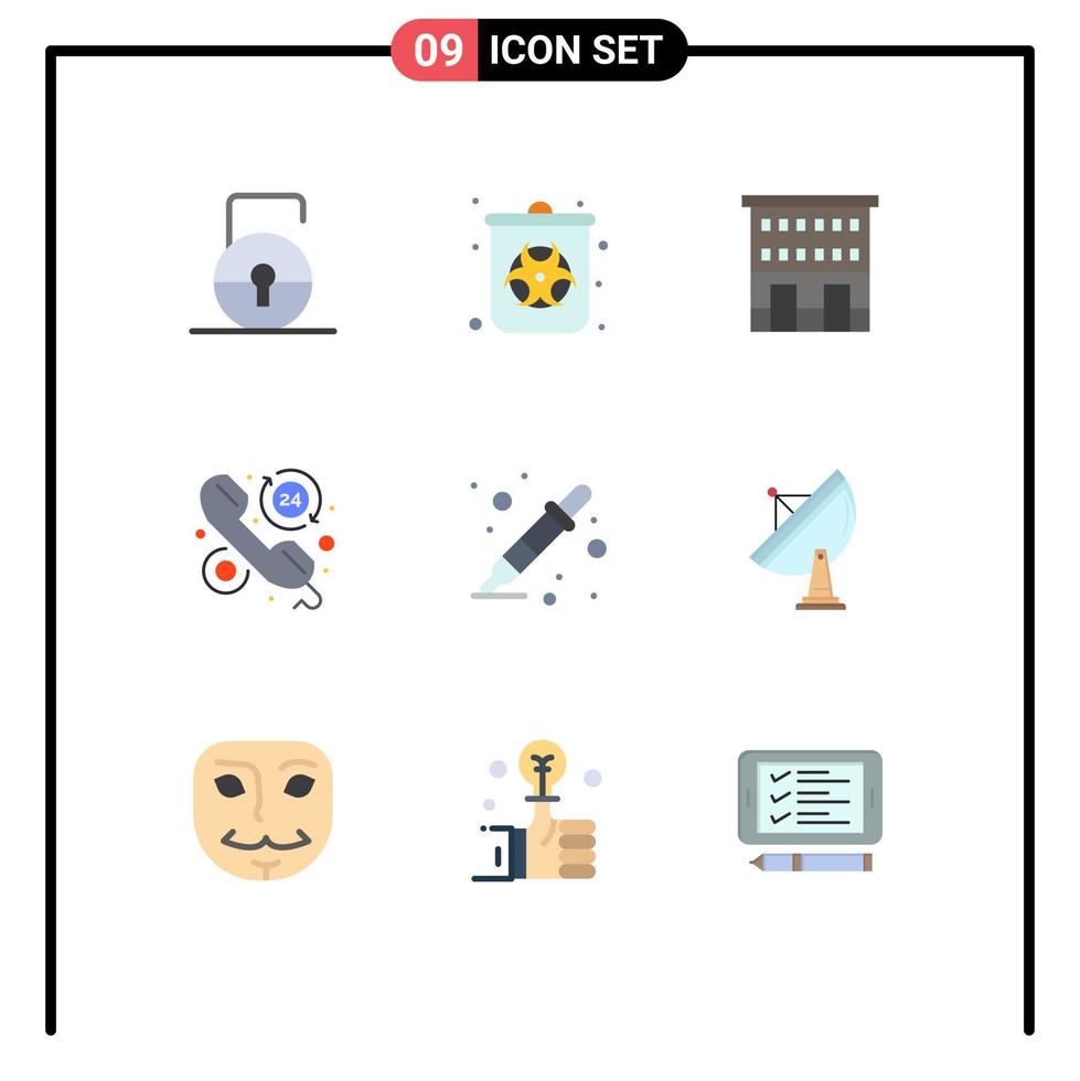 grupo de 9 signos y símbolos de colores planos para edificios de ayuda de llamadas tiendas de preguntas frecuentes elementos de diseño de vectores editables