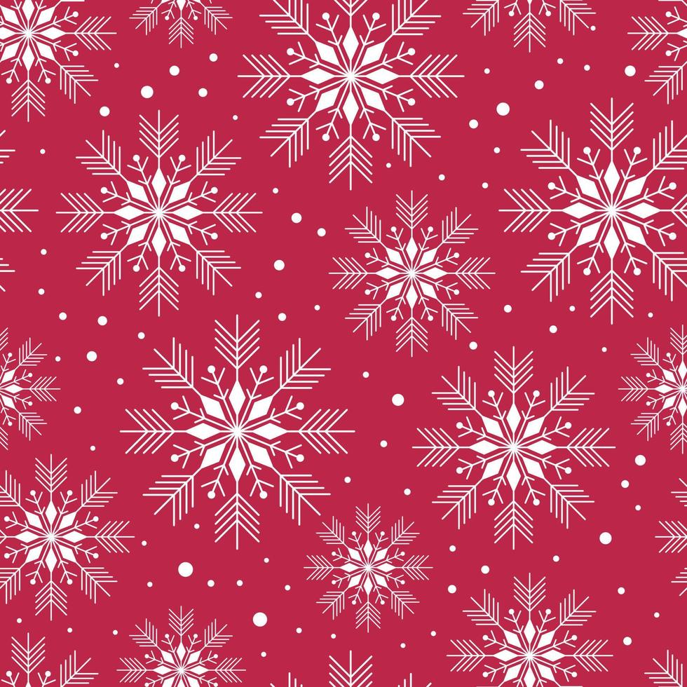 Falling snowflakes on red background. Seamless pattern. vector