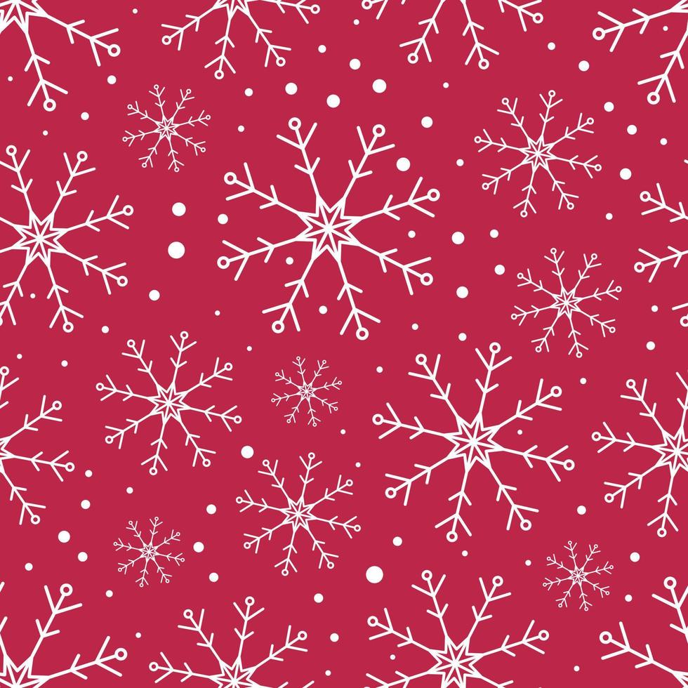 Falling snowflakes on red background. Seamless pattern. vector