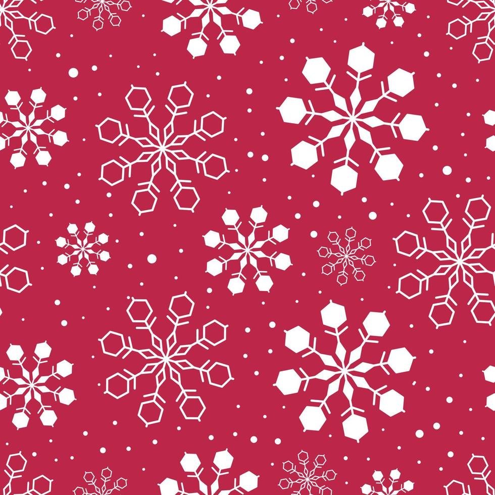 copos de nieve cayendo sobre fondo rojo. patrón sin costuras vector