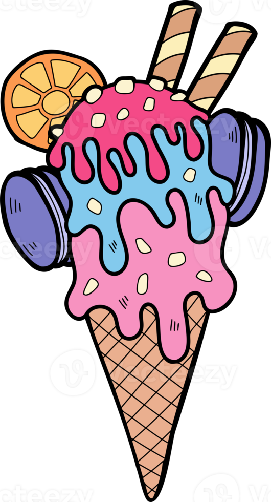 Hand Drawn Ice cream cone with lemon illustration png