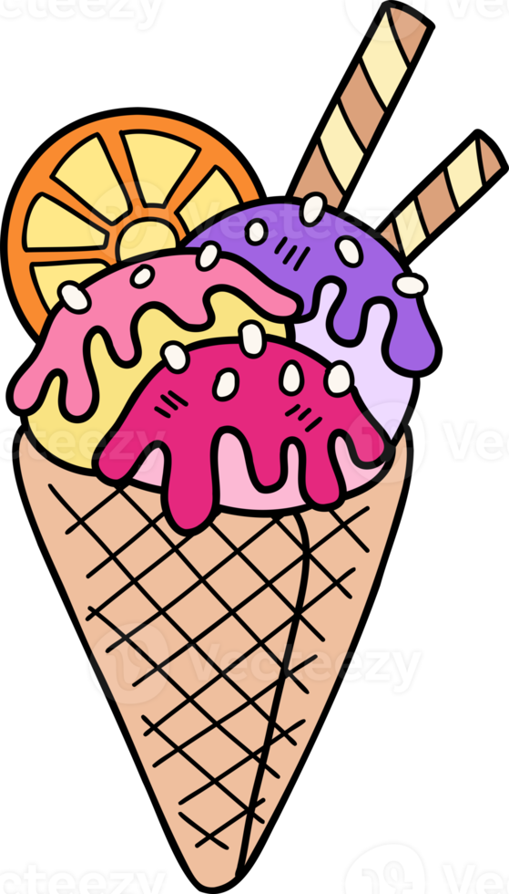 Hand Drawn Ice cream cone with lemon illustration png