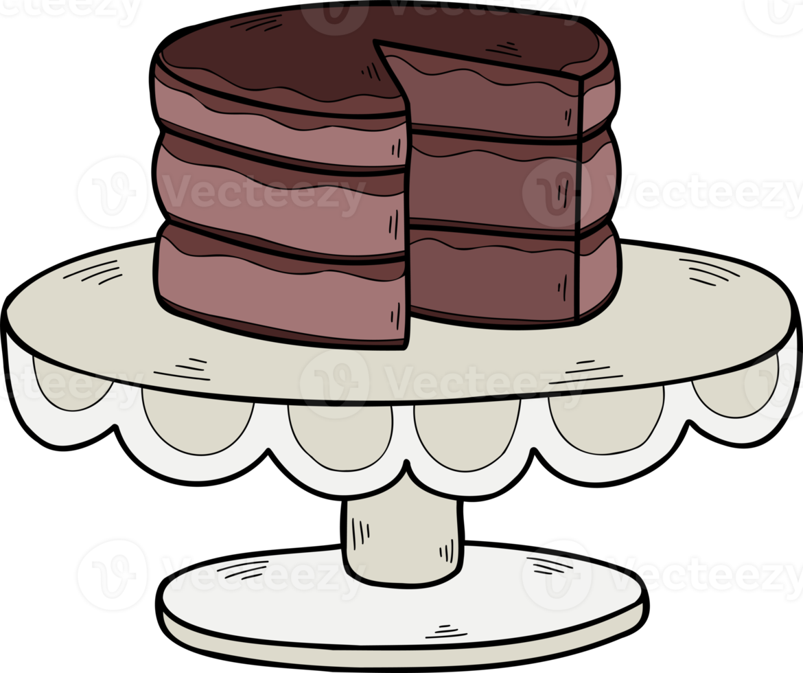 Hand Drawn Chocolate cake on the cake stand illustration png