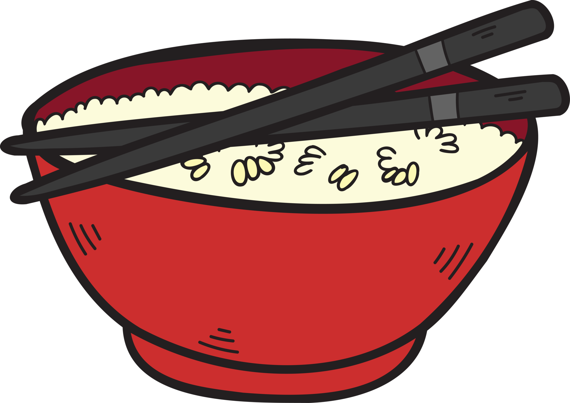 Hand Drawn rice bowl and chopsticks Chinese and Japanese food